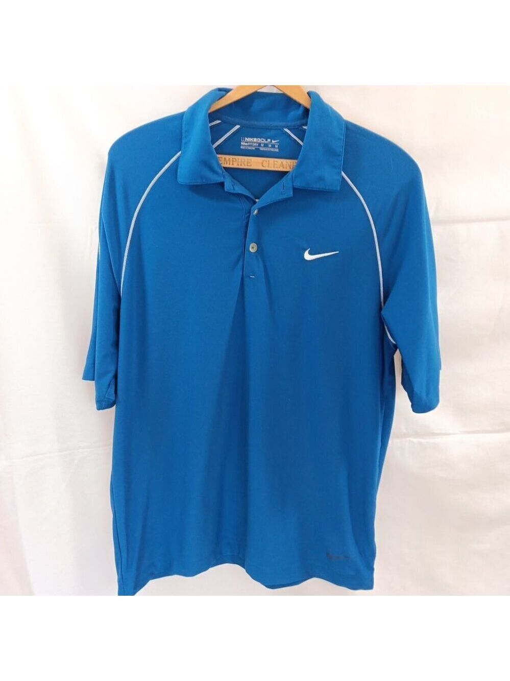 Medium Men’s Nike Golf Fit Dry Polyester Blue Golf Polo Swoosh Logo Very Good